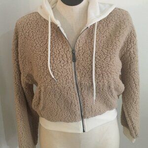 Almost Famous Faux Sherpa/Fleece Jacket Taupe and Ivory Size Medium Large NWT